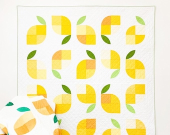 Memi's Lemons Quilt Pattern by Cotton and Joy, lemon / lime fruit pre cut sewing pattern for confident beginner