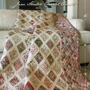 Riley Blake - Jane Austen At Home Coverlet Quilt Kit, Diamond Quilt Kits, Vintage Inspired Fabric Kit, Pattern Included