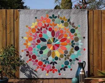 Modern Mandala Quilt Floral Pattern, A Great Wall Hanging for Home Decor, Size 67", 80", 92" Square Quilt, In Lap, Queen, and Large Lap