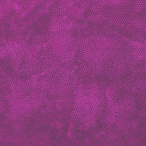 May include: A close-up of a fabric with a repeating pattern of dark purple hexagons on a bright magenta background. The fabric has a textured appearance, with a subtle mottled effect. The design is consistent across the entire surface.