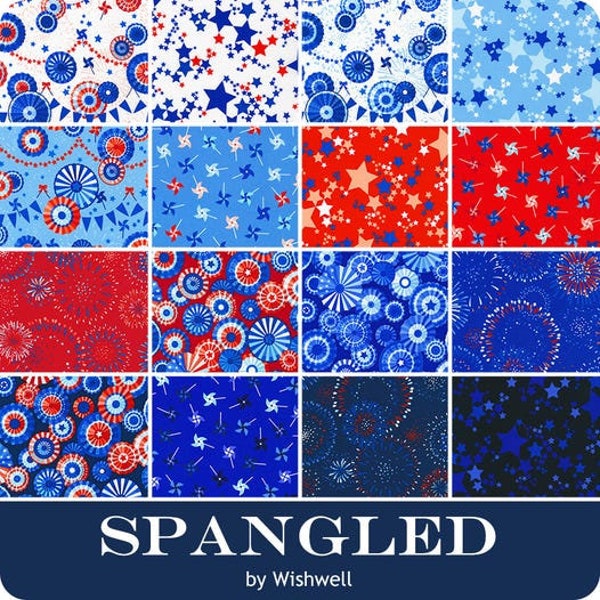 SALE Spangled 5 Inch Charm Squares 42 pcs features Patriotic Fabric Prints and Patterns Great for Memorial Quilts, Patriotic Patterns, July4