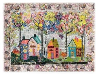 Birch Street Collage Pattern by Laura Heine, Floral Home Sweet Home Themed Quilt Pattern for Wall Hanging Floral Lovers