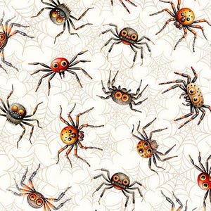 Spiders - Cream - Jeepers Creepers by Morris Creative Group for QUILTING TREASURES, cotton fabric sold by the quarter yard, choose your cut
