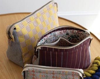 Plover Pouch Pattern by Noodlehead - 3 Sizes included, DIY quilted organization pocket bags for makeup and travel