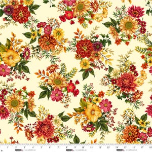 Autumn Bouquets - Cream - Autumn Fields by Art Loft for Studio E, cotton fabric sold by the quarter yard, choose your cut