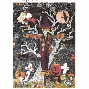Scarecrow Halloween Inspired Fall and Autumn Collage Quilt by Fiberworks, Pumpkin and Holiday Quilts