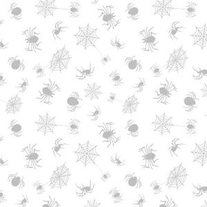 Spider Toss - White on White - W540 - Spooky Spectacle for WILMINGTON, cotton fabric sold by the quarter yard, choose your cut