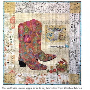 Her Boots Collage Pattern by Laura Heine - Paper Templates Included, Western / Country Girl beginner Quilt Pattern