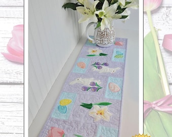 Easter Garden Table Runner Machine Embroidery by Amelie Scott Designs