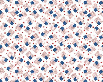 Flags - White - Firecracker by Riley Blake, sold by the quarter yard