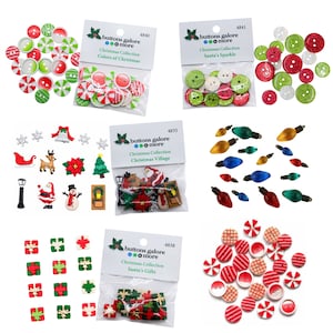 Buttons Galore - Christmas and Holiday Buttons, festive holiday buttons for Christmas project + embellishments, sew-on or stick on buttons