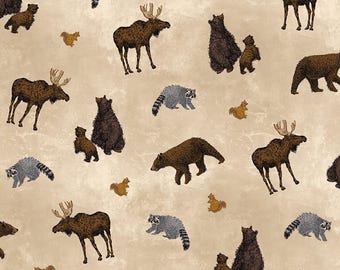 Animal Toss - Putty - Pine Grove by The RBD Designers for Riley Blake, cotton fabric sold by the quarter yard, choose your cut