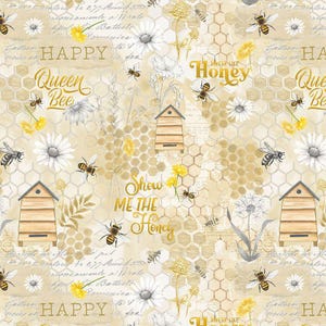 Bee Kind from Timeless Treasures - Honey Bee Collage - Beige, sold by the quarter yard, choose your cut