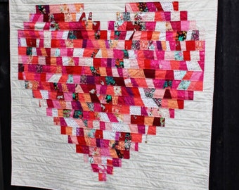 Scrappy Heart Quilt Pattern is a Happily Inspired Quilt that's Great for Year Round Wall Hangings and Decor, Great for Scraps