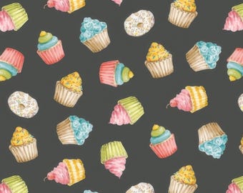Sweets Toss - Black - Sweet Little Pleasures for Wilmington Print, fabric sold by quarter yard