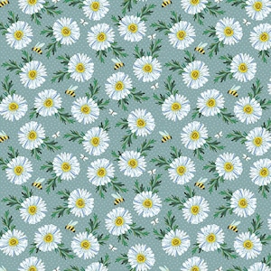 A Wildflower Heart by Katie Daisy for Benartex - Daisy Scatter - Prairie Sky, sold by the quarter yard, choose your cut