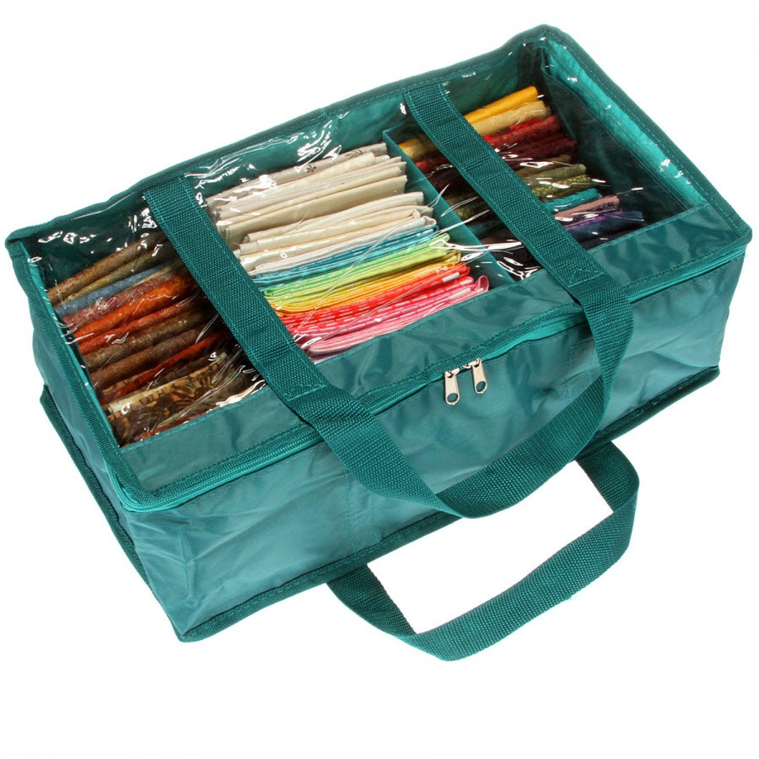 Green Fat Quarter Bag with See Through Top, waterproof bag for fabric, quilting storage tote for precuts, carrier bag for quilt fabric