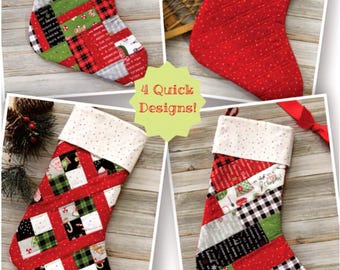 Santa Socks Pattern by Poorhouse Quilt Designs, make your own holiday stockings using scrap Christmas fabric