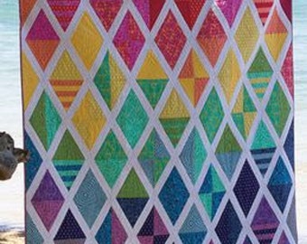 Jaybird Quilts Set Sail Pattern is a Colorful Rainbow Ombre Diamond Quilt Pattern