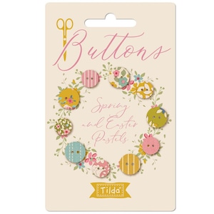 Tilda - Creating Memories SPRING Buttons 5pc 10mm and 12mm - Seasonal buttons made with woven and printed fabric