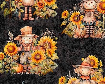 Scarecrows - Charcoal - QT Cuties by Morris Creative Group for QUILTING TREASURES, cotton fabric sold by the quarter yard, choose your cut