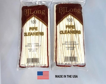 2 opakowania długich, 100% bawełnianych, wyjątkowo chłonnych wyciorów do fajek BJ LONG. 2 opakowania po 100 szt. każde = 200 sztuk dla palaczy fajek tytoniowych.