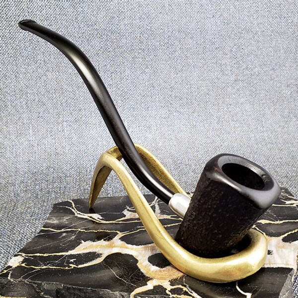 À main levée « gardienne » : « Comme neuf » immobilier Vintage noir 60-70 rustique « Gardienne » w/Long Vulcanite plié tige fumant la Pipe