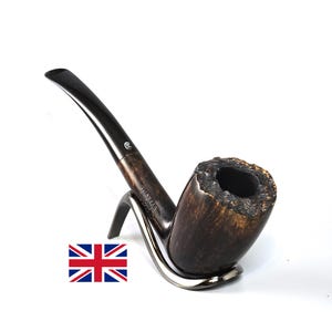 JAMES UPSHALL TILSHEAD P: Nice+/Clean! 80&#39;s-90&#39;s English Vintage Estate Dark Straight Grain Briar Lg. Bent Freehand w/Burl Top Tobacco Pipe