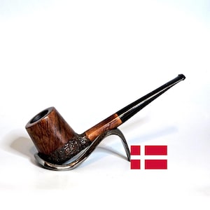 W.O. LARSEN HANDMADE: Nice/Clean! 60&#39;s-70&#39;s Danish Vintage Estate Straight Grain/Partial Rustic Briar Straight Billiard Tobacco Pipe