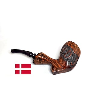 H.D.J. FREEHAND (Karl Erik): Nice++/Clean! 80s-90s Danish Vintage Estate Flame Grain Briar Lg. Sitter Freehand Custom Carved Tobacco  Pipe