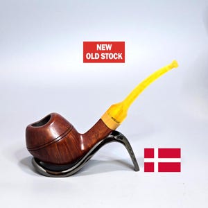 JOHS HAND MADE (Mogens Johansen): New Old Stock/Unsmoked! 2010&#39;s Danish Straight Grain Briar Bent Bulldog w/Yellow Acrylic Stem Tobacco Pipe
