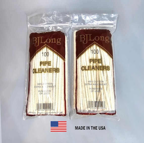 2 Pack BJ LONG 100% COTTON Extra Absorbent Pipe Cleaners 2 Packages of 100  Pcs. Each = 200 Pieces for Tobacco Pipe Smokers