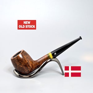 BECHS (Knud Bech): Unsmoked/NOS! 2000&#39;s Danish Vintage New Old Stock Straight Grain Briar Small Str. Billiard w/Acrylic Band Tobacco Pipe
