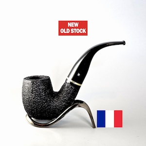 WESSEX (by Chacom) XL 120: Ungeraucht/New Old Stock! 90er-2000er Jahre Frankreich Vntg. Schwarzes sandgestrahltes XL Billard mit dünner silberner Band-Tabakpfeife