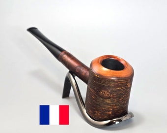 ROPP DE LUXE 930: Nice/Clean! 1980's-90's France Vintage Estate Straight Poker Cherrywood "Sitter" w/Acrylic Stem Tobacco Smoking Pipe