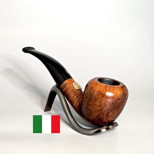 SAVINELLI LEONARDO A 6mm Filter: Like New! 2016 Italian Vintage Estate Str. Grain Briar Bent Acorn w/Silver Horse/Acrylic Stem Tobacco Pipe