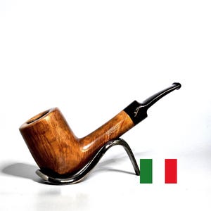SAVINELLI AUTOGRAPH 4: 70&#39;s-80&#39;s Italian Vintage Estate Slightly Straight Grain Briar Slightly Bent Chunky Freehand/Billiard Tobacco Pipe