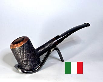 SAVINELLI PUNTO ORO Mister G: mooi/schoon! Jaren 90 Italian Vintage Estate gezandstraald Briar met gladde kom bovenkant licht gebogen pokertabakspijp