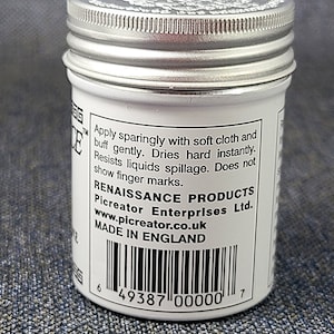 Może przedstawiać: Biały słoik ze srebrną pokrywką z etykietą "Renaissance Products Picreator Enterprises Ltd. www.picreator.co.uk MADE IN ENGLAND" i kodem kreskowym z numerem "49387 00000".