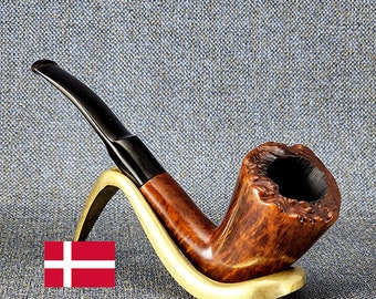 ZETTERVIG COPENHAGEN: Very Nice Condition! 60's-70's Danish Vintage Estate Smooth Briar w/Natural Burl Bowl Top Bent Freehand Tobacco Pipe