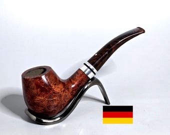 Filtro VAUEN FASHION 261 de 9 mm: ¡En buen estado/limpia! Pipa de tabaco grande curvada de brezo ojo de pájaro alemán vintage de la década de 2000 con soporte metálico.