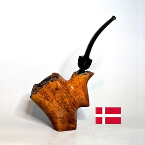HOLTORP HAND MADE: Nice/Clean! 70's-80s Danish Vintage Estate Straight Grain Briar Str. Freehand w/Burl Top Bowl Sitter Tobacco Smoking Pipe