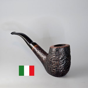 SAVINELLI AUTOGRAPH 5 :Nice/Clean! 1980&#39;s Italian Vintage Estate Black Ring Sandblasted Briar Sitter Freehand Tobacco Pipe