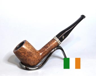 PETERSON'S IRISH WHISKY X105: Nice/Clean! 80's-90's Rep. of Ireland Birds-Eye Briar Straight Billiard w/Double Gold Band Tobacco Pipe