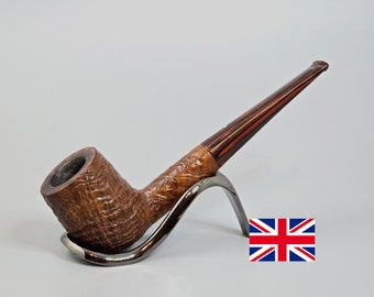 DUNHILLL COUNTY 4103 JO: Nice/Clean! 1986 English Vintage Estate Ring Sandblasted Grp. 4 Straight Billiard w/Cumberland Stem Tobacco Pipe