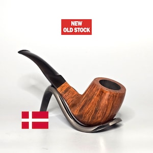 HOFFMANN (JOHANNES): Unsmoked/New Old Stock! 80&#39;s-90&#39;s&#39;s Danish Vintage Estate Straight Grain Briar Bent Diamond Shank Billiard Tobacco Pipe