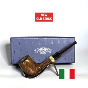 SAVINELLI TEVERE 114 KS 6mm Filter: Unsmoked! 90's-2000's Italian Vintage Straight Grain Briar Large Str.Billiard w/Gold Band Tobacco Pipe