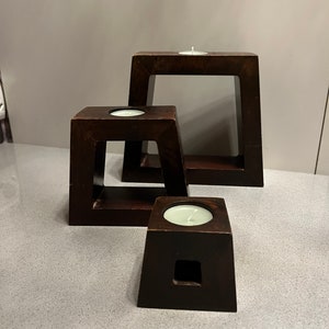 Set di 3 portacandele in legno di mogano vintage