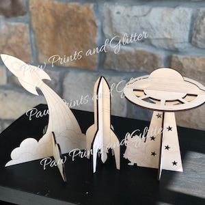 3D Rakete und Alien Schiff Set, SVG Laser cut Glowforge Dateien, 3, 4, 5mm Versionen alle enthalten - INSTANT DOWNLOAD