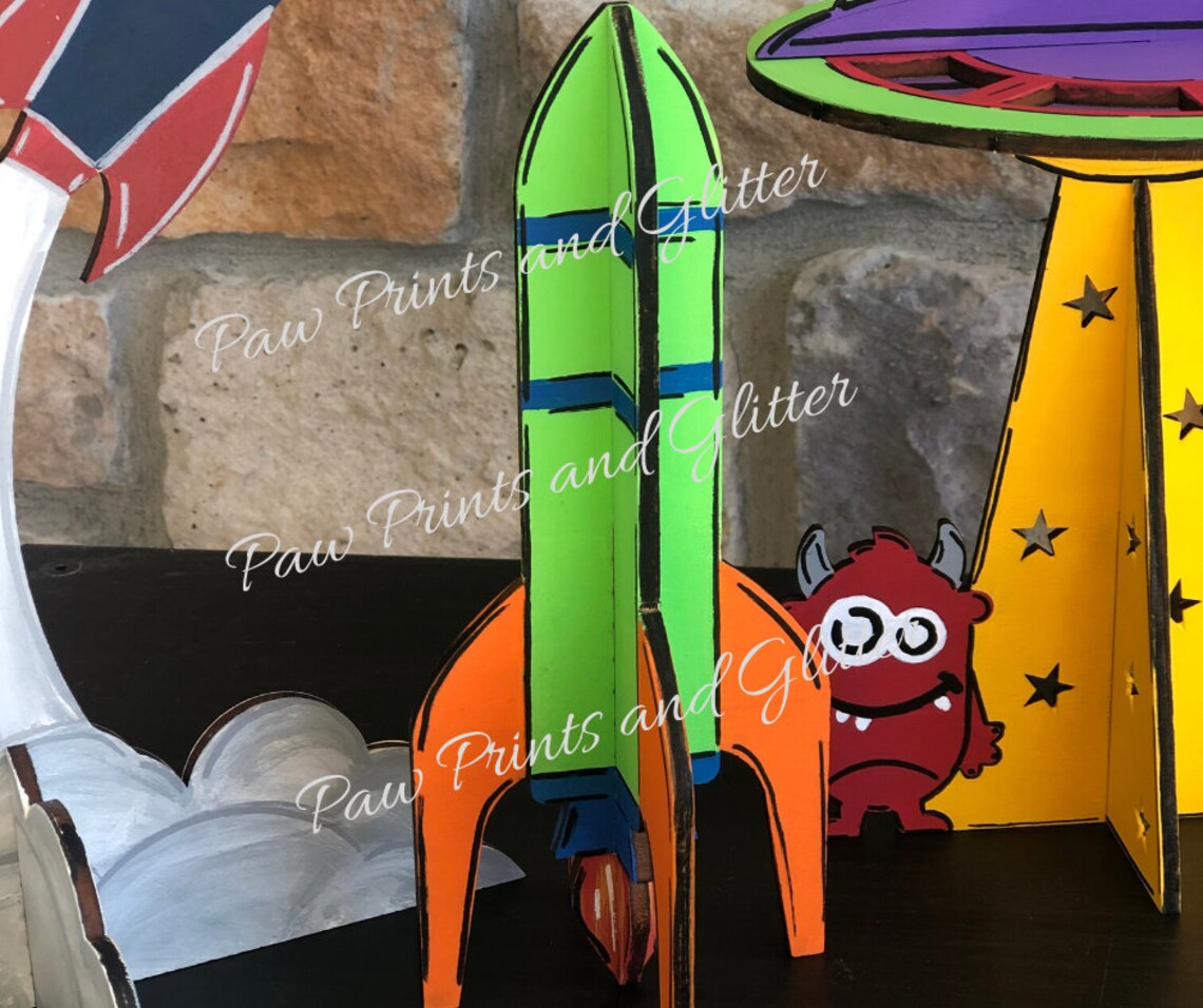 Download 3D Rocket and Alien Ship Set SVG Laser Cut Glowforge Files | Etsy